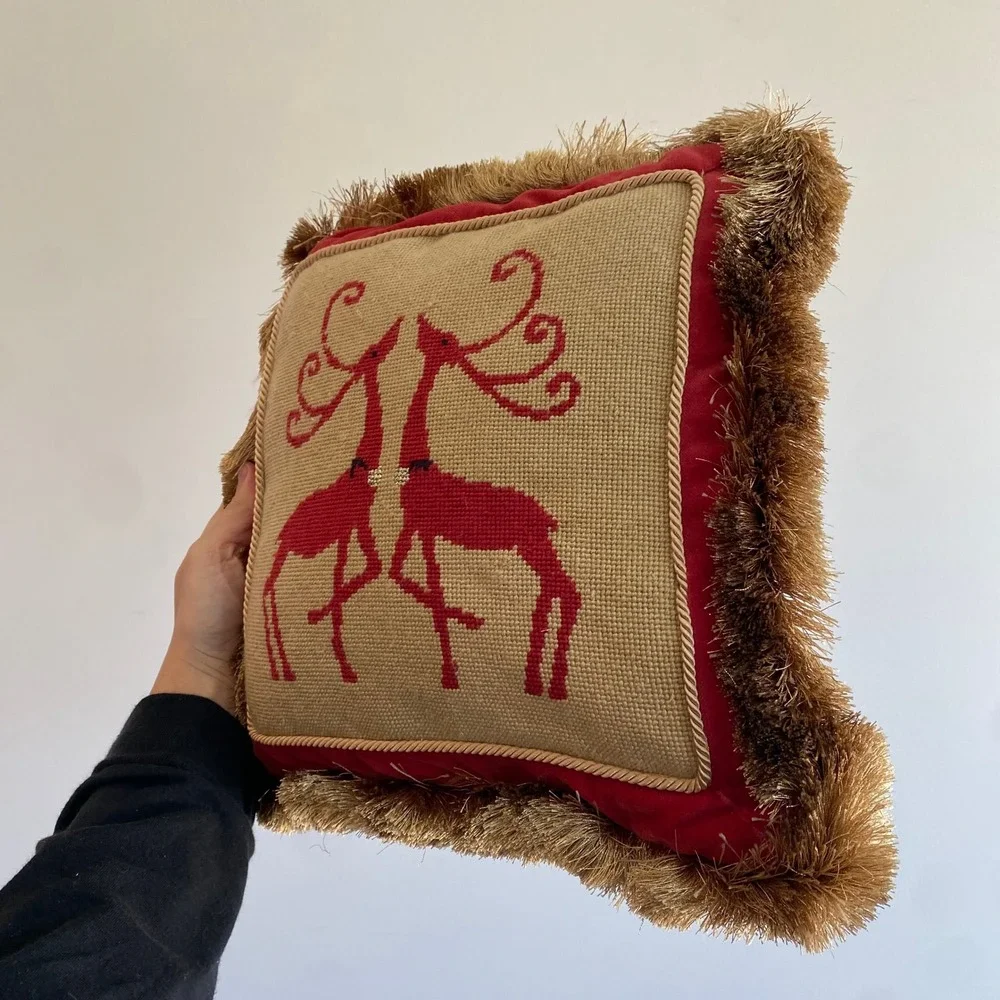 Vintage Needlepoint Christmas Accent Pillow